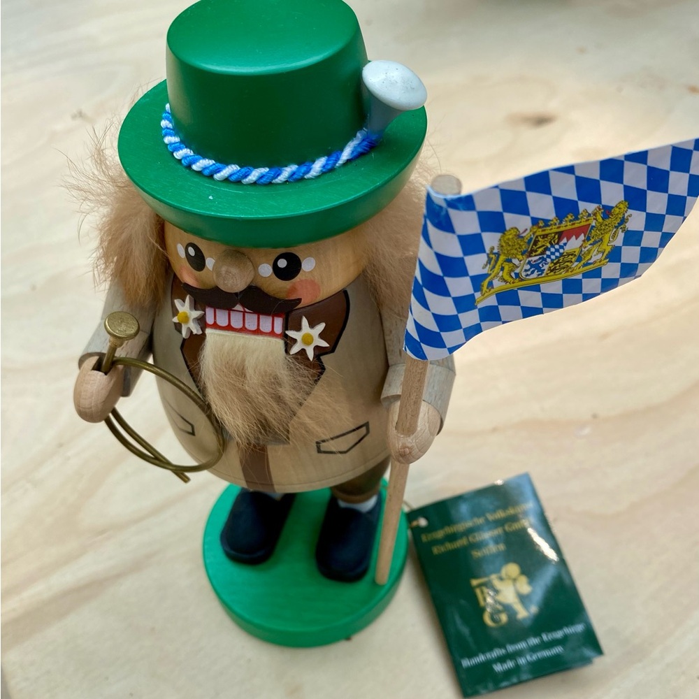 Traditional Nutcracker with Green Hat and Bavarian Flag